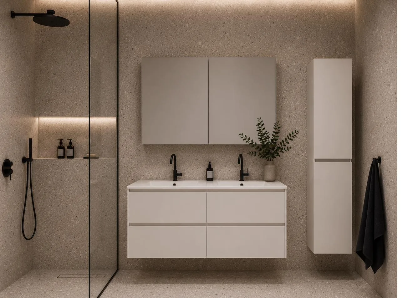Gerealiseerde FIXT badkamer met dubbele wastafel